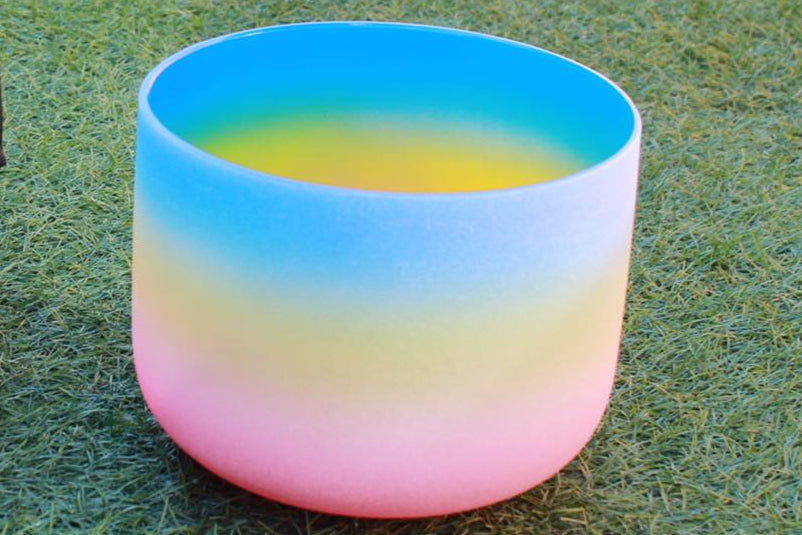 Crystal Singing bowl-THROAT Chakra-G Note-8 inch-Multi coloured