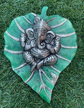 Load image into Gallery viewer, Ganesh On Leaf-Wall Hanging-Statue-White Metal
