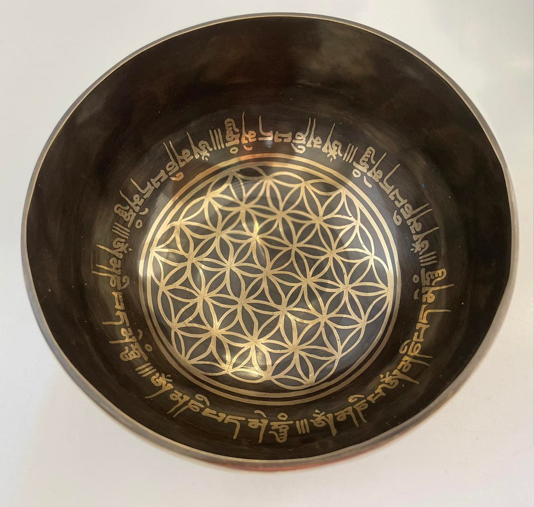 Singing Bowl-15 cm-Handmade-Flower of Life-Chakra Healing Bowl