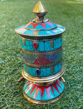 Load image into Gallery viewer, Prayer Wheel-Aqua-Tibetan Mantras-Brass-Turquoise-Om Mani Padme Hum
