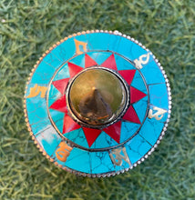 Load image into Gallery viewer, Prayer Wheel-Aqua-Tibetan Mantras-Brass-Turquoise-Om Mani Padme Hum
